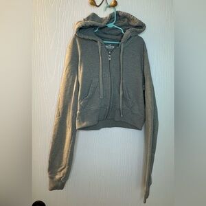 Hollister light gray cropped long sleeve‎ full zip hoodie women’s XS
